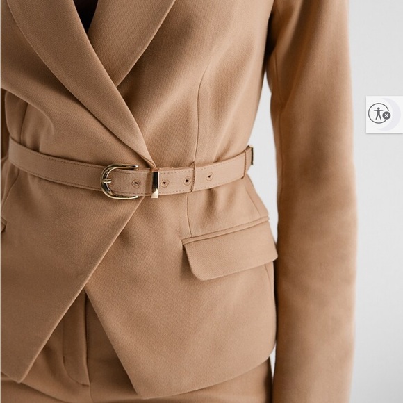 Express Tan blazer preppy double breasted office workwear neutral minimalist - Picture 2 of 16